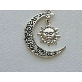 HANDMADE CRESCENT MOON AND SUN KEY CHAIN CLIP FOR PURSE FOB BACKPACK BAG CHARM BLING