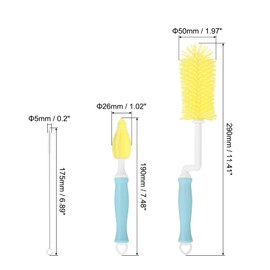 uxcell 3 in 1 Silicone Bottle Cleaning Brushes, 360 Degree Rotation Long Curved Handle Water Bottles Cleaner Kits, Straw Cleaning Brushes for Milk Bottles, Cups (Yellow)