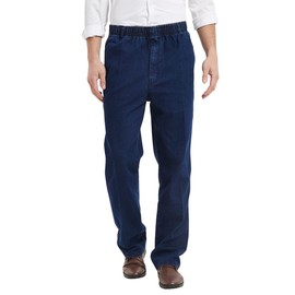 IDEALSANXUN Elastic Waist Jeans for Men Casual Loose Fit Denim Pants, Dark Blue, 36x28