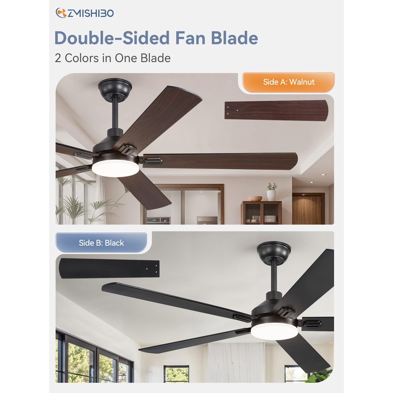 ZMISHIBO 60" Ceiling Fans with Lights, Black Modern Ceiling Fan