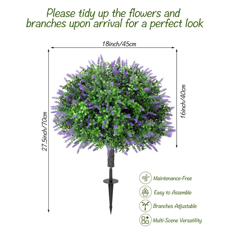 27.5 inch 2 Pack Artificial Lavender Boxwood Topiary Trees