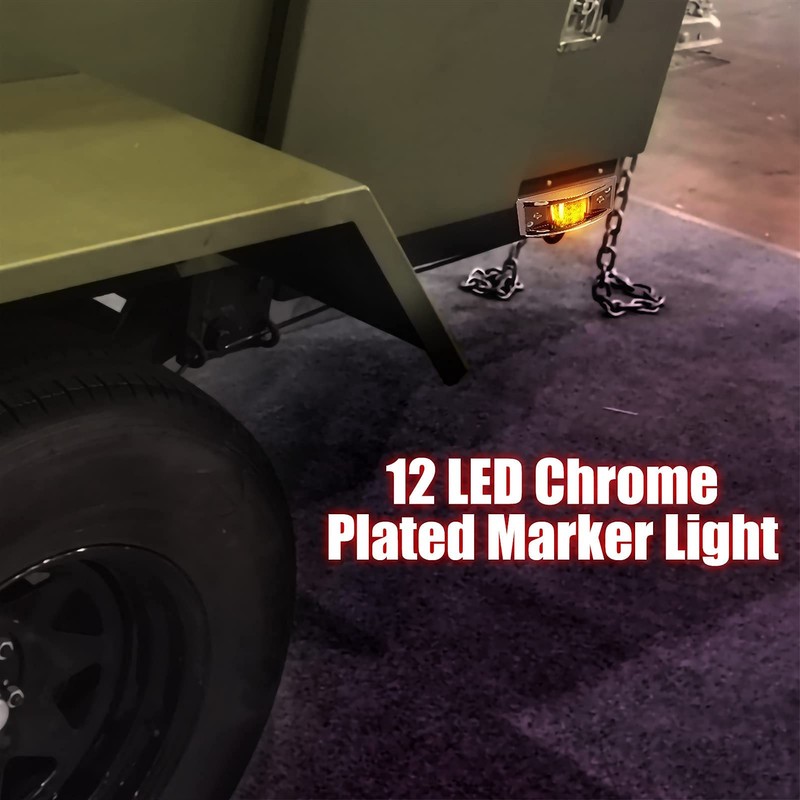 LiLoom 4 Pcs Trailer Side Marker Light, Chrome Armored 12