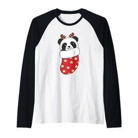 Cute Pandas In Christmas Stockings For Christmas Raglan Baseball Tee