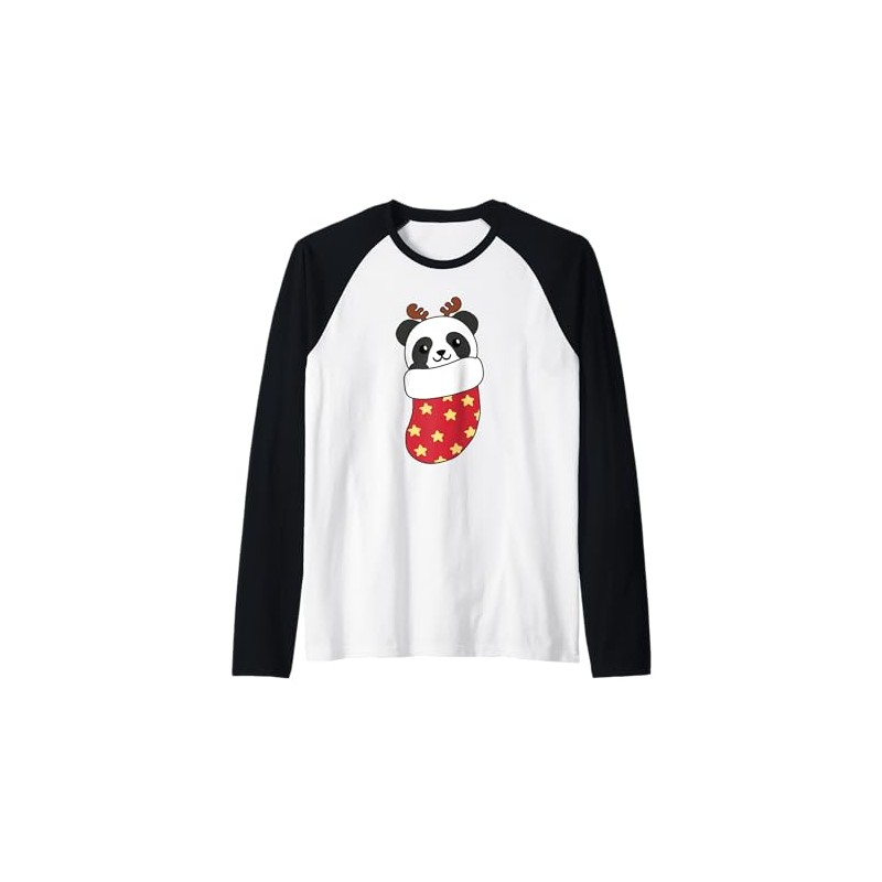Cute Pandas In Christmas Stockings For Christmas Raglan Baseball Tee