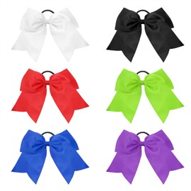 Large Ribbon Bows Hair Ties Penta Angel 6Pcs 8" Jumbo Cheer Hair Bows Ponytail Holder Hairbands for Girls College Sports Competition Cheerleading (Mixed Color, 8 Inch)