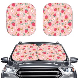 Coldinair Strawberry 2-Piece Windshield Sun Shade Foldable Windshield Cover Sun Shade for SUV & Truck,Cute Flower UV Ray Blocker Keeps Your Vehicle Cool Windshield Cover Sun Shade