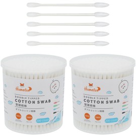 HOMEFOX Cotton Swabs Precision Pointed - 400 Count Pointy Organic Cotton Buds Double Side Tightly Wrapped Cotton Tips Paper Stick Soft Gentle Lint-Free Cruelty-Free, Pointy & Round (White)