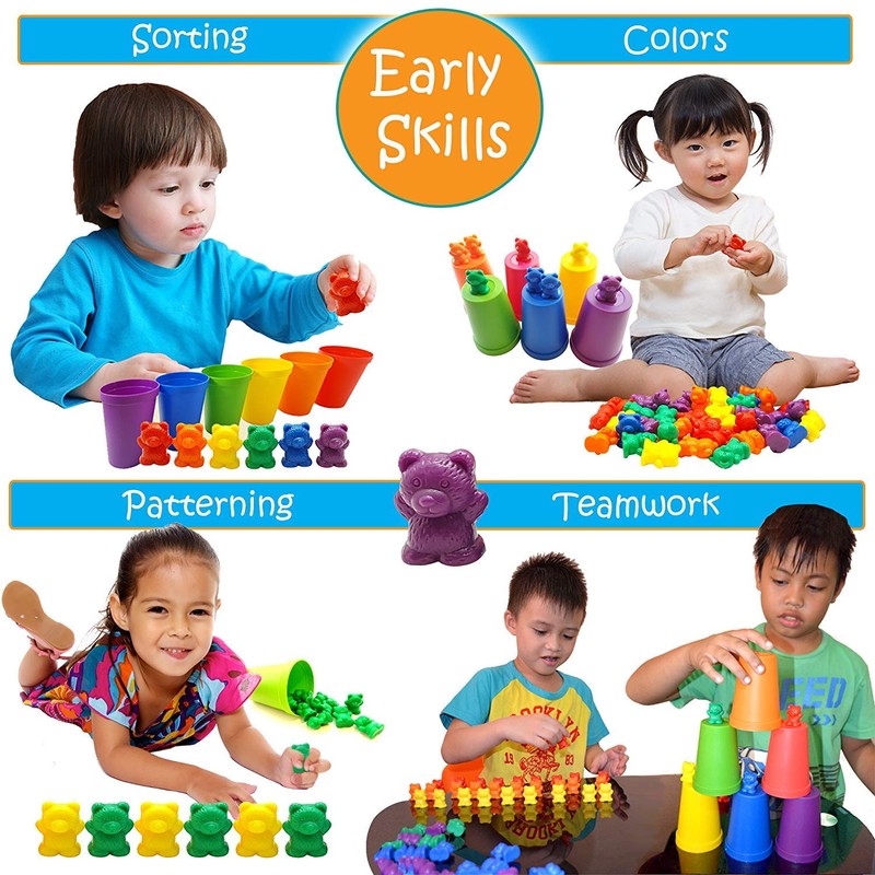 Rainbow Counting Bears with Matching Sorting Cups, Bear Counters and