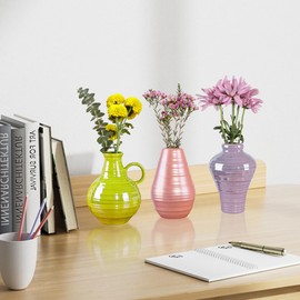 Fvstar Ceramic Vase Set of 3,Minimalist Boho Dried Flower Vases for Living Room Table Centerpiece,Modern Farmhouse Vintage Mini Vases for Pampas Grass Flower Home Decor Gift (Neutral Color, Small)