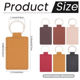 SUNNYCLUE 12Pcs 6 Colors PU Leather Keychain Blank Key Chains Bulk Black Brown Rectangular Engraving Stamping Blanks Keys Fob Holder with Silver Alloy Rings for Keyring Making DIY Crafts Supplies
