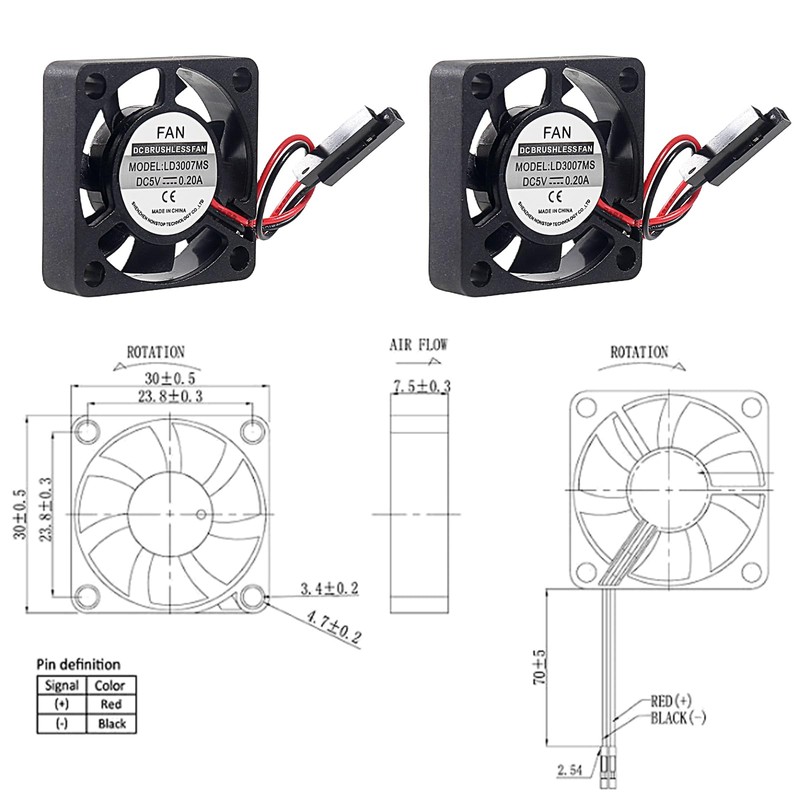 XIITIA 6pcs 3007/30x30x7mm 5V 3.3V DC Quiet Fan for Raspberry