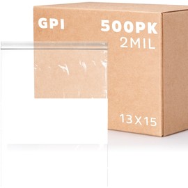 13" x 15" 2 Gallon Large Zip Bags, 2 Mil Thick Clear Plastic Reclosable Zipper Lock Bags with Write-on White Block, with Resealable Zip Top Lock for Food Storage & Office Supplies, 500 Count