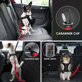 SlowTon Dog Seatbelt, Pet Car Seat Belt Latch Bar Attachment Lockable Swivel Carabiner Small Medium Large Dogs Adjustable Elastic Bungee Safety Belt Reflective Stitching Connect(Red)