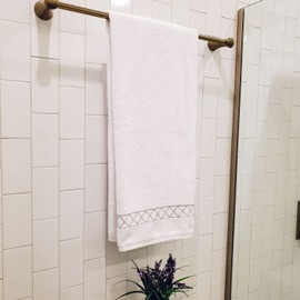 Bath Towel with X Pattern, Durable, Sparkling Rhinestones on Cotton Terry Cloth, for Glamorous Home Bath Decor, White, 30x54, Sold Individually