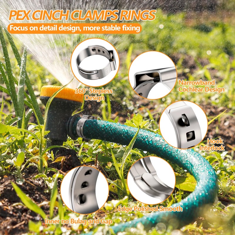 135 PCS PEX Crimp Rings Assortment,304 Stainless Steel 3/8",1/2",3/4",5/8",1" Single