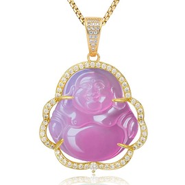 ASGIFT Purple Laughing Buddha Necklaces Natural Quartz Crystal Buddha Pendant Amethyst Healing Stone Bling Good Luck Buddah Neckless Jewelry for Women Girl (22 inches)