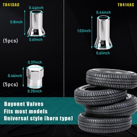 5 Sets Chrome Plated Valve Stem Cover, Stainless Wheel Valve Stem Sleeve and Cap Dress Up Kit, Leak Proof Car Tire Air Valve Caps, Auto Decor Accessories for Most Vehicles (TR413AC10)
