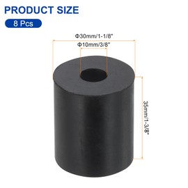 sourcing map 8Pcs 1-1/8" OD x 3/8" ID x 1-3/8" Thick Round Rubber Washers Flat Rubber Spacer Bushing for Home Appliances Cars Boat Accessories