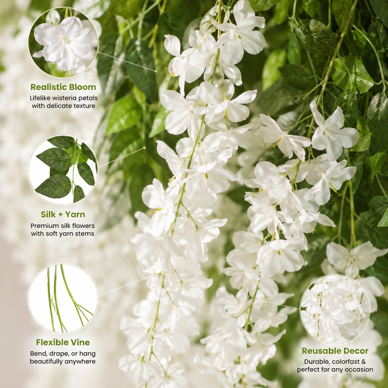 12-Piece Artificial Wisteria Vine Set – Hanging Silk Faux Flowers