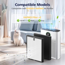 HAP603 Replacement Fil-ter Compatible With ECOSELF HAP603 & HAP603WF Air Purifi-er, 3-Stage H13 True Hepa Air Fil-ter with Activated Carbon for Home Office, # RFHAP603, 2 Pack, White