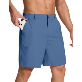 SERAMY - Pantalones cortos de golf elásticos para hombre, con 6 bolsillos, ajuste seco, entrepierna de 7 pulgadas, vestido ligero para senderismo, trabajo, casual, Azul (Dusty Blue), Large Short