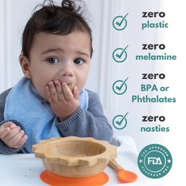 Bubbaboo Bamboo Baby Bowl and Spoon Set Baby Suction Bowl Lion Design (Pink)