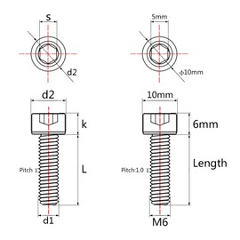 Wanyifa Titanium Ti M6x10 15 18 20 25 30 35 40 45 50 55 60 65mm Socket Allen Hex Bolt Pack of 4 (M6x20mm, Gold)