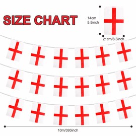 England Flags Bunting St Georges Cross Flags Bunting 10m 30 Flags 14x21cm, Euro Football 2024 England Bunting Flags Banner Party Decorations for Sports Events Bar Garden Indoor Outdoor