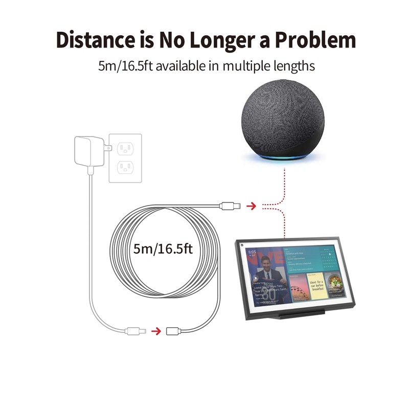 Tonton 30W 10ft Echo Show Power Extension Cord Cable Compatible