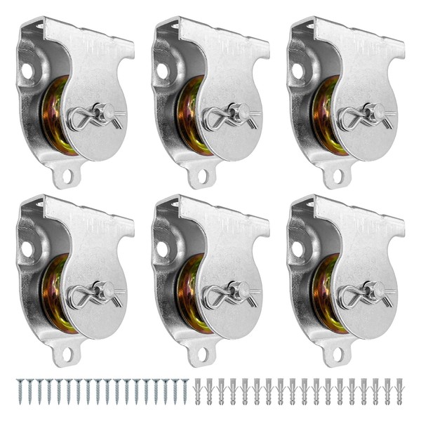 6 Pack Wall Mount Pulleys with Screws, 1-1/2" Ceiling Mount