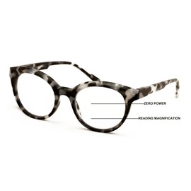 V.W.E. Women Round Progressive Clear Bifocal Reading glasses - No Line or Bubble - Zero Power on Top Reader (Grey, 2.00, x)