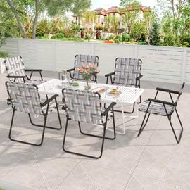 Tangkula Folding Lawn Chairs Set of 6, Portable Webbed Chairs with Webbing Seat & Back, Widened Armrests, Heavy Duty Metal Frame, Lightweight Patio Dinning Chairs for Yard, Camping, Poolside, Beach