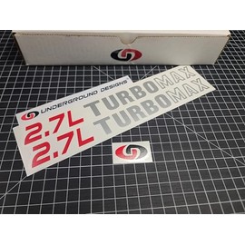 2.7L TURBOMAX Decals (2pk) Truck Hood Fender Stickers Fits 2024 2025 Silverado Colorado (Metallic Silver & Red)