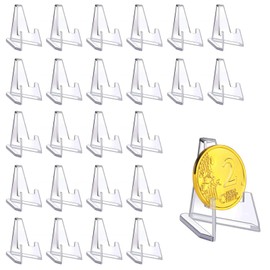 Arvoni Pack of 24 Acrylic Card Stands, Mini Stand, Coin Holder, Acrylic Stand, Transparent Card Stand, Acrylic Easel for Cards, for Displaying Coins, Pocket Watches, Medals