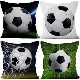 Aoihrraan 18 x 18 Inch Soccer Cushion Covers Football Green Grass Soccer Field Square Linen Throw Pillow Covers Home Decor For Soccer Match Decoration Boy Sofa Bedroom Outdoor Couch, 46x46cm Set of 4