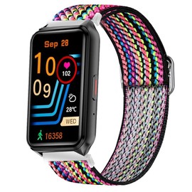 Compatible with SGJIK Smart Watch Band, Lamshaw Quick Release Stretch Elastics Nylon Adjustable Replacement Strap Accessories Compatible for Compatible with SGJIK H37 1.57 Inches Smart Watch Fitness Tracker (BOHE Rainbow)