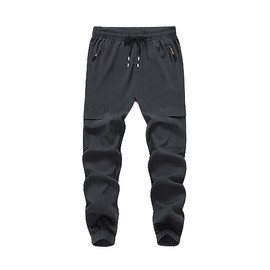 WaltZon Boy's Cargo Joggers Pants Youth Quick Dry Hiking Pull-On Lightweight Pants for Sports Outdoor with Zipper Pockets(3801-D.Gray18)