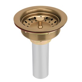 Uni-Green Champagne Bronze Kitchen Sink Drain for Standard 3-1/2 inch Drain - Fit 1-1/2 inch Pipe - Kitchen Sink Drain Strainer Stainless Steel Basket with Knob - Rubber Stopper Bottom