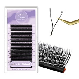 NATUHANA YY Eyelash Extension 0.05mm D Curl 8-12mm Mixed Makeup Tray Lash Supplies Premade Fans Y Shape Volume Lash 12Raws/Case Premium Faux Mink False Lash Extensions (8-12 MIX, black ;0.05 D)