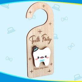 Tooth Door Hanger, Wooden 3D Lost Tooth Keepsake Box with Money Holder Tooth Holder Hanging for Kids Tooth Fairy Accessories Encourage Gift for Room Decor (Boys Style)