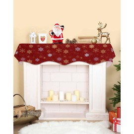Ocean Party Christmas Mantel Scarf Winter Xmas Decor Fireplace Scarf 90 x17 Inch, Dreamlike Snowflake Red Mantle Scarf Winter Holiday Mantel Cover Runner for Christmas Table Window Decoration