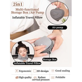 Umeinori Inflatable Neck Pillow for Airplane Travel,with Compact case,Soft Inflatable Neck Pillow for Traveling, Airplanes, Train, car, Office,Portable Neck Head Support (Grey)