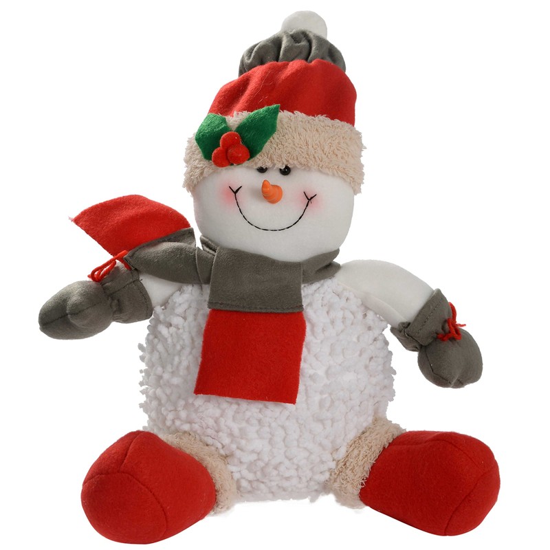 WeRChristmas Sitting Snowman Christmas Decoration - 30 cm, Multi-Colour