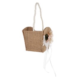 COLLBATH Pearl Handle Linen Wedding Flower Basket for Flower Rustic Boho Wedding Supplies Container for Holding Petals and Floral Decor Charming Ceremony Accessory