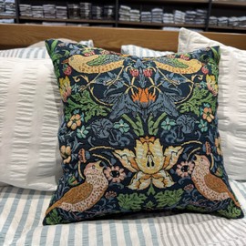 Strawberry Thief, Retro, William Morris Strawberry Thief Floral Art Nouveau, Cushion Cover 45x45cm