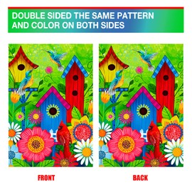 Welcome Spring Summer Bird Outdoor Vertical Double Sided Garden Flag 28X40, Cardinal Bird House Double Sew Floral Flag, Courtyard Outdoor Lawn Farmhouse Decoration