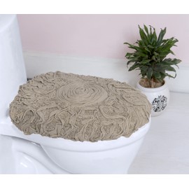 Home Weavers Bell Flower Collection 18x18 Toilet Lid Cover 100% Cotton Tufted Bath Rugs, Extra Soft and Absorbent Bath Rugs, Non-Slip Bath Mats, Machine Washable, Bathroom Bath Mats for Floor, Linen