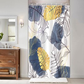 Tenda Doccia Antimuffa, Uiiooazy Tenda da Doccia 120x180cm Blu Navy Boho Chic Tropicale Astratta Foglie di Palma Giungla Tende da Bagno Tessuto Lavabile Impermeabile Tende Vasca da Bagno con 12 Anelli