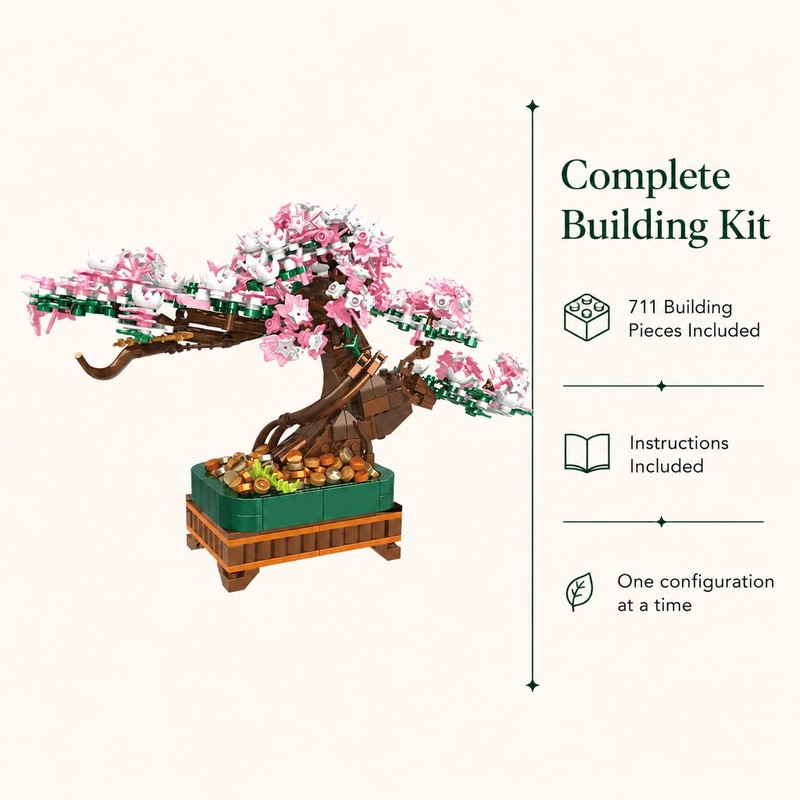NEWABWN 3-in-1 Cherry Blossom Bonsai Tree Building Set, 711 Pieces