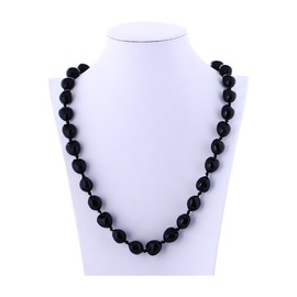 Hawaiian Kukui Nut Necklace with Chunky Heart-Shaped Beads Ribbon Tie Closure (Black)